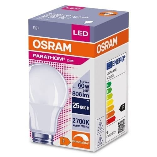 Bec LEDVANCE A60, 8,8 W, 2700 K, lumină caldă