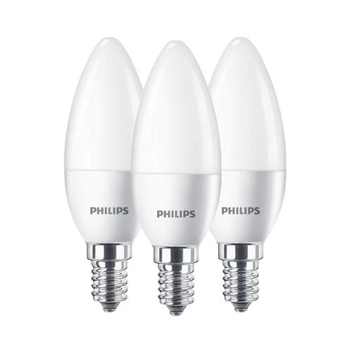 Set 3 becuri LED lumânare Philips B35, 5 W (echiv. 40 W), 470 lm, 2700 K, E14