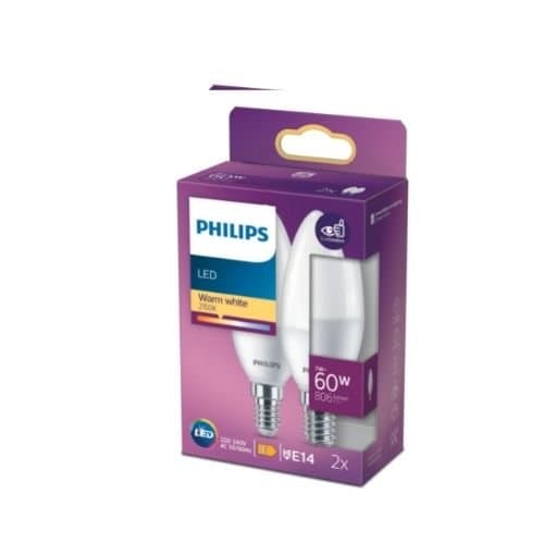 Set 2 becuri LED lumânare Philips B38, 7 W (echiv. 60 W), 806 lm, 2700 K, E14