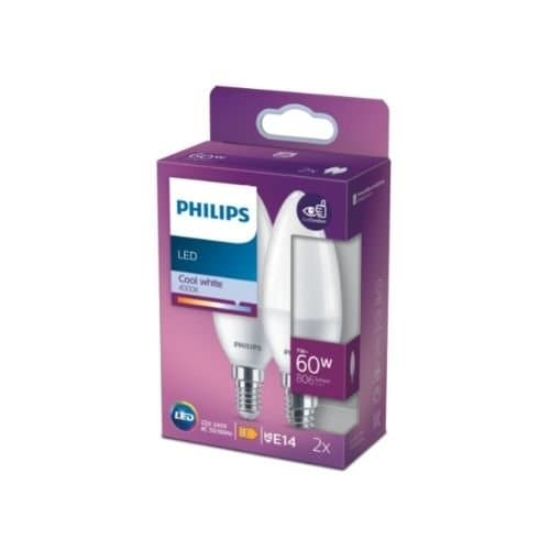 Set 2 becuri LED lumânare Philips B38, 7 W (echiv. 60 W), 806 lm, 4000 K, E14
