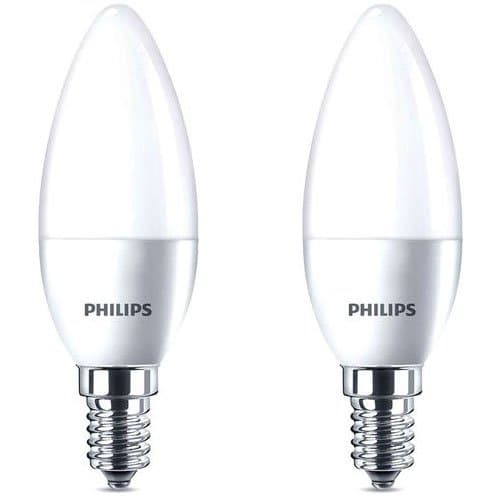Set 2 becuri LED lumânare Philips B35, 4,9 W (echiv. 40 W), 470 lm, 2700 K, E14