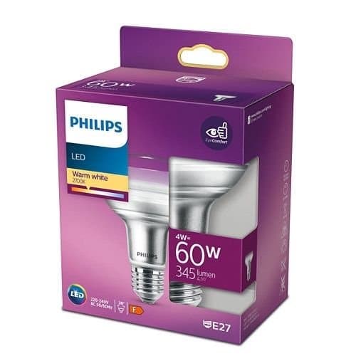 Bec LED reflector Philips R80, 4W, 2700K, 345 lm