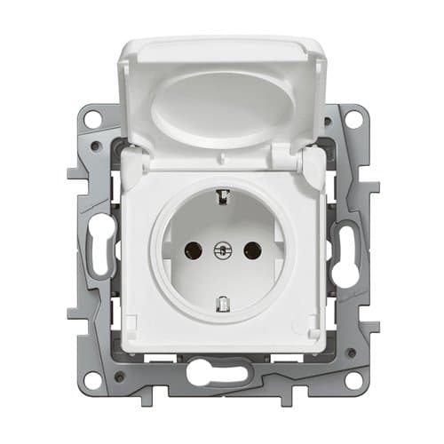 Priză schuko LEGRAND Niloe, alb, IP44, 16A