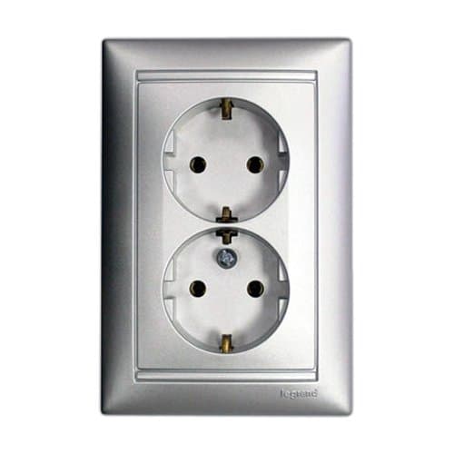 Priză dublă Schuko LEGRAND Valena, aluminiu, 2x2P+T