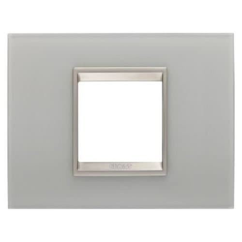 Ramă modulară GEWISS cu 2 module, finisaj CH/Natural, din sticlă