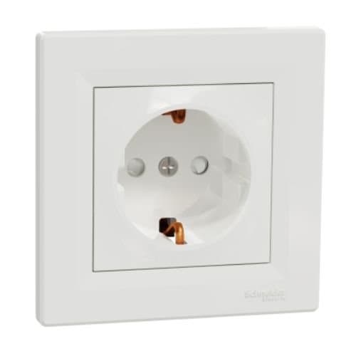 Priză schuko Schneider Electric Asfora, alb, 2P+E 16A cu obturatoare