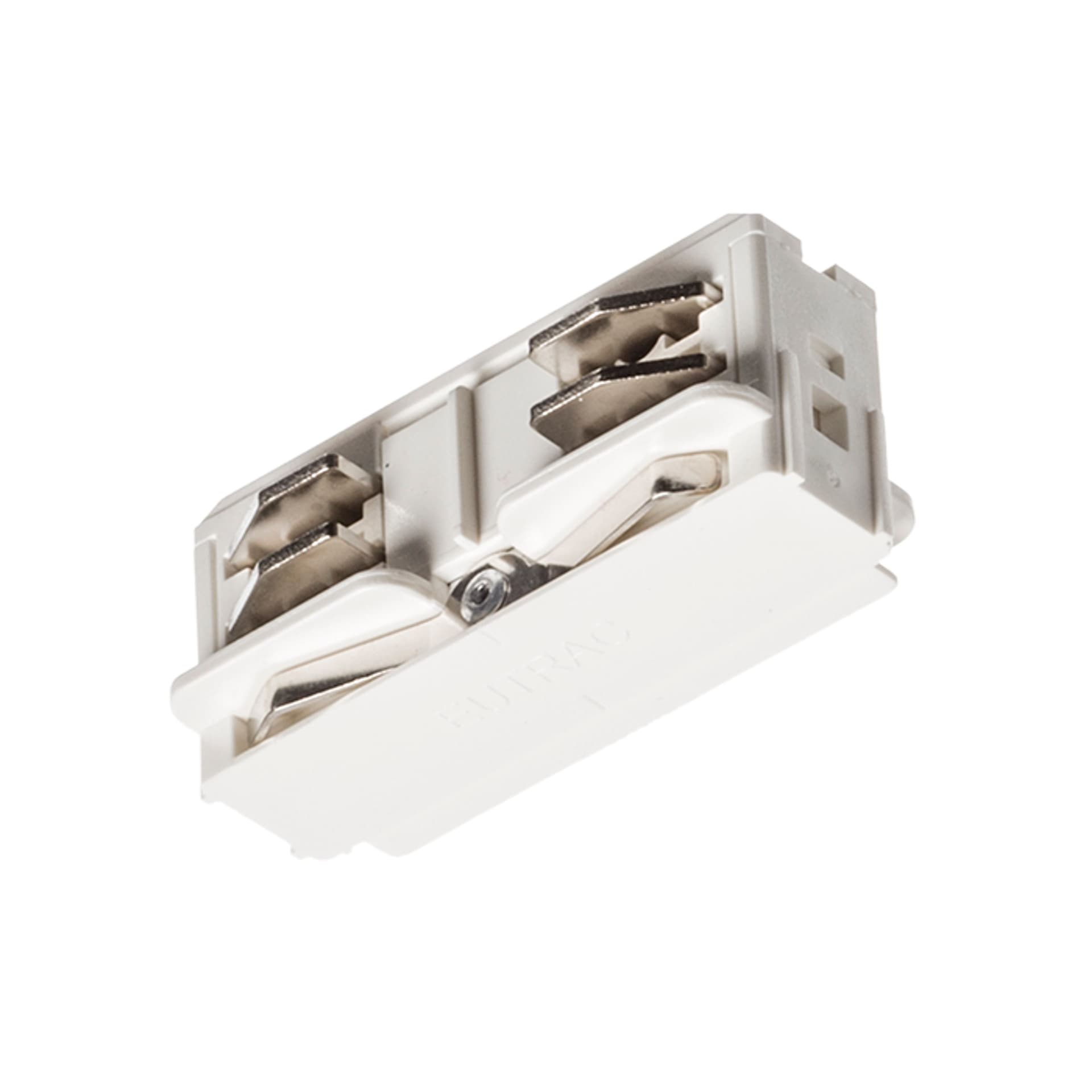 Conector longitudinal conductibil Rendl alb pentru șine 230V