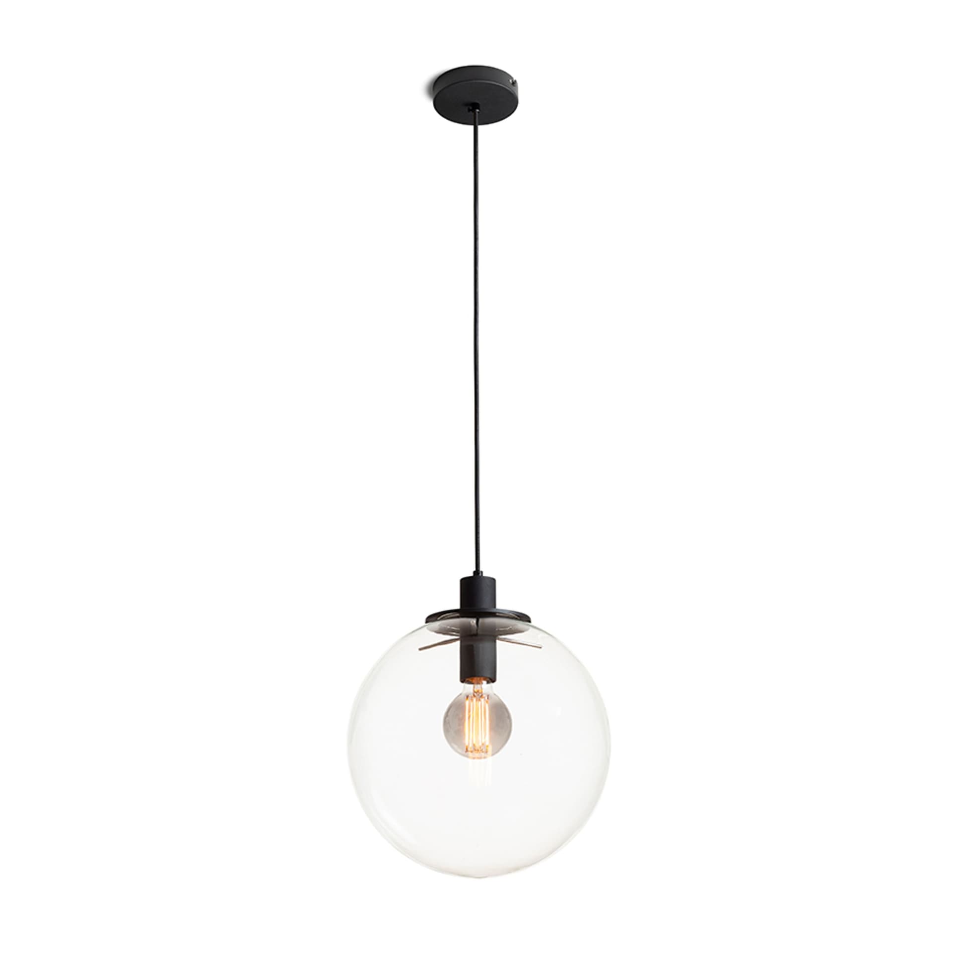 Pendul Rendl Boulder 30, sticlă transparentă/negru, E27, 15W, 230V