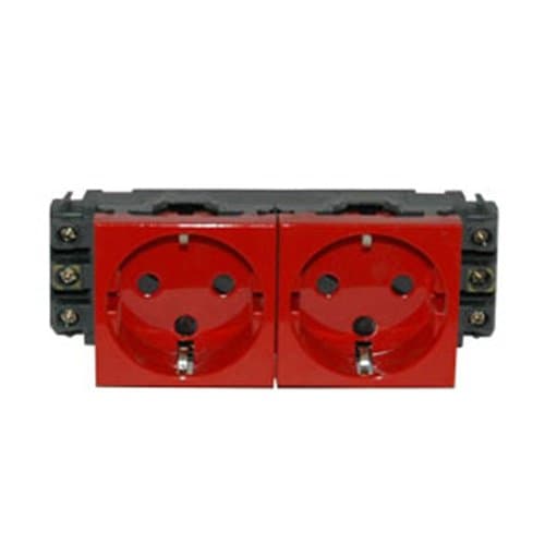 PRZ 077622 Mosaic Priză dublă 2x2P+T cu sig 4m 90D Roșu