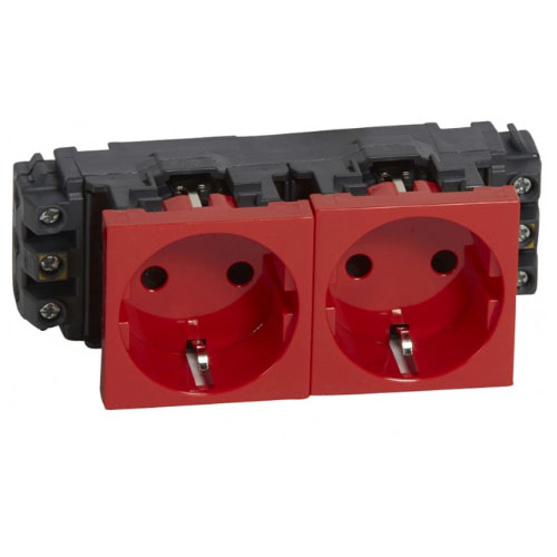 PRZ 077612 Mosaic Priza dubla 2x2P+T 4 module 90D Rosu